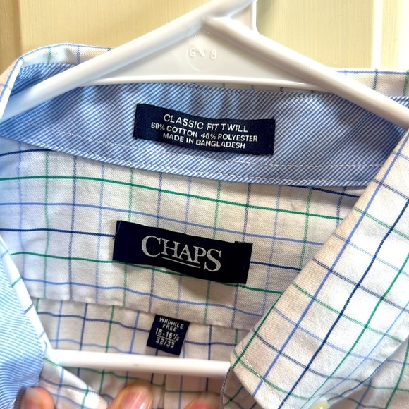 Chaps White and Blue Casual Button Down Shirt Classic Fit Twill Wrinkle Free - Picture 4 of 6